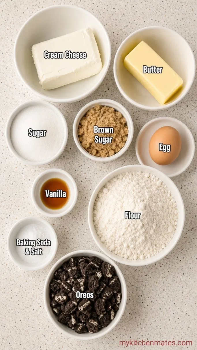 Soft and Chewy Oreo Cheesecake Cookies Ingredients