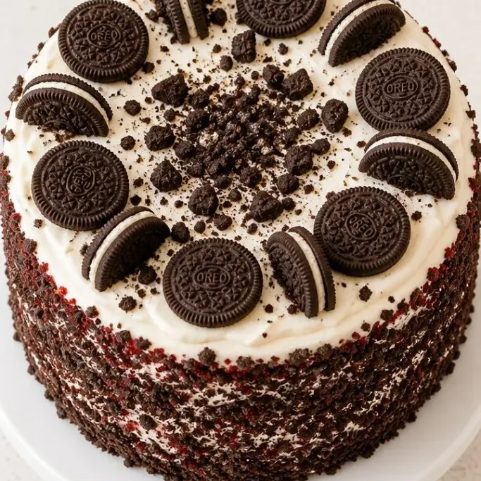 Oreo Red Velvet Cake with Cookies and Cream Frosting Oreo Red Velvet Cake