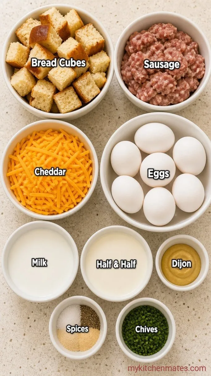 Sausage and Cheese Overnight Egg Casserole Ingredients