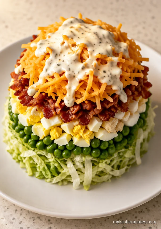 Overnight Layered Salad with Peas and Cheese