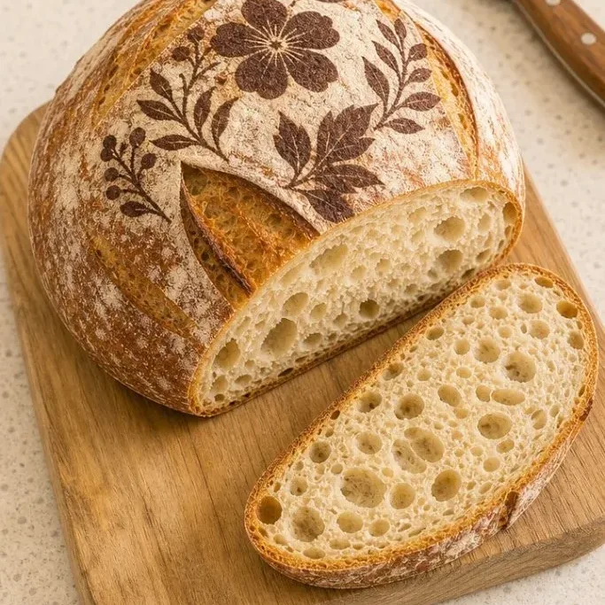 Painted Sourdough Bread with Flour Paste Designs Painted Sourdough Bread