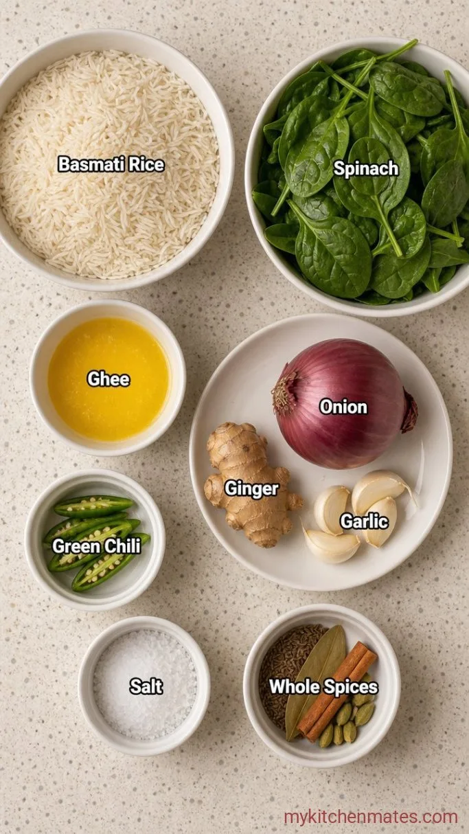 30-Minute Palak Rice (Indian Spinach Rice) Ingredients