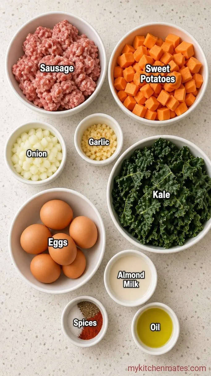 Make-Ahead Paleo Breakfast Casserole with Sausage and Sweet Potatoes Ingredients