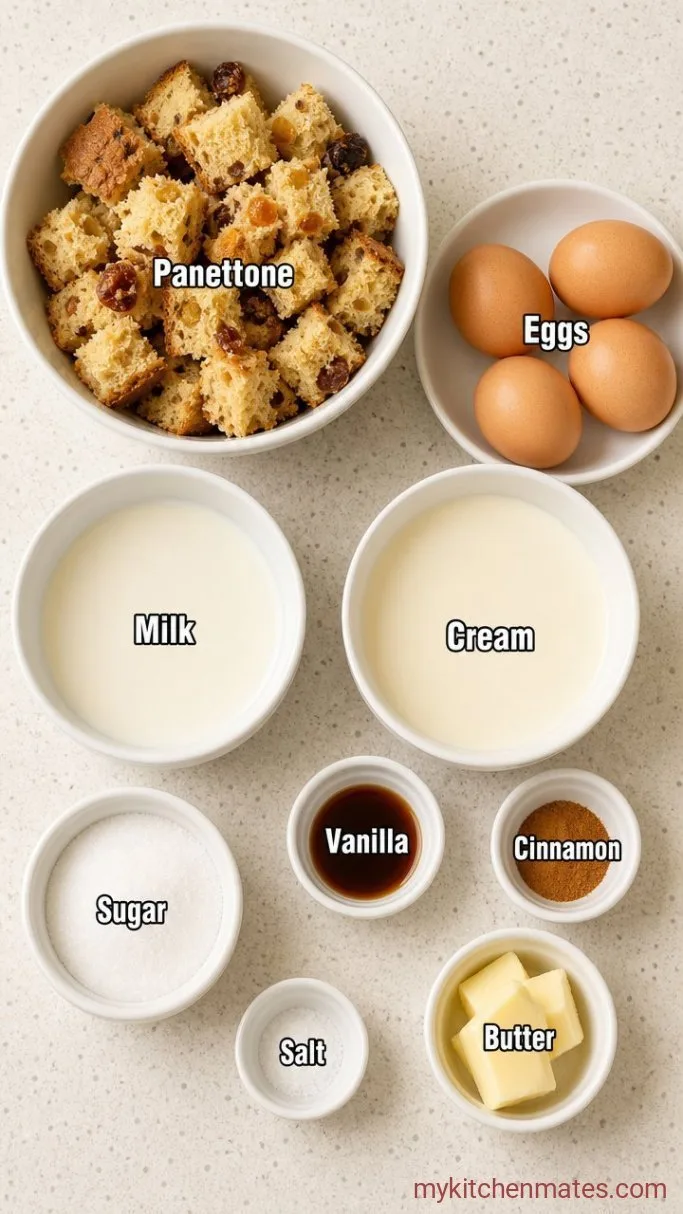Leftover Panettone Bread Pudding with Vanilla Custard Ingredients