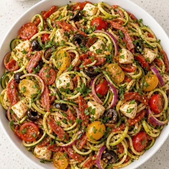 Zesty Pastaless Pasta Salad with Zucchini Noodles Pastaless Pasta Salad