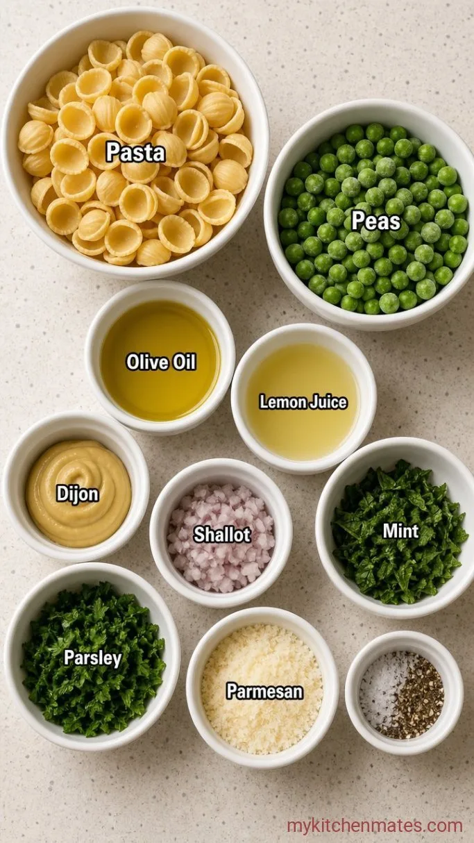 Spring Pea Pasta Salad with Lemon and Mint Ingredients