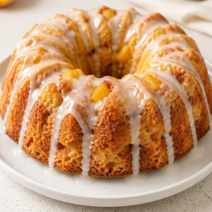 Peach Cobbler Bundt Cake with a Buttery Cinnamon Topping Peach Cobbler Bundt Cake