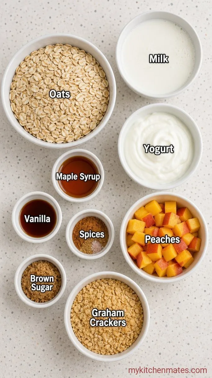 5-Minute Peach Cobbler Overnight Oats Ingredients