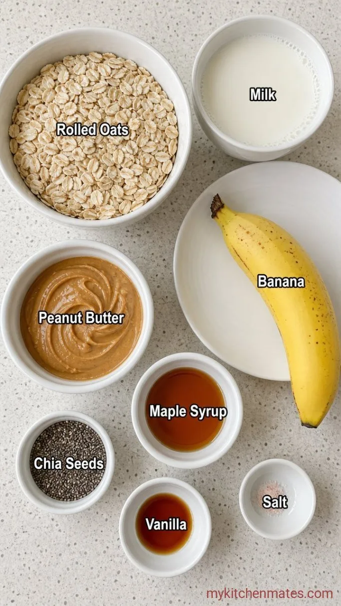 5-Ingredient Peanut Butter Banana Overnight Oats Ingredients
