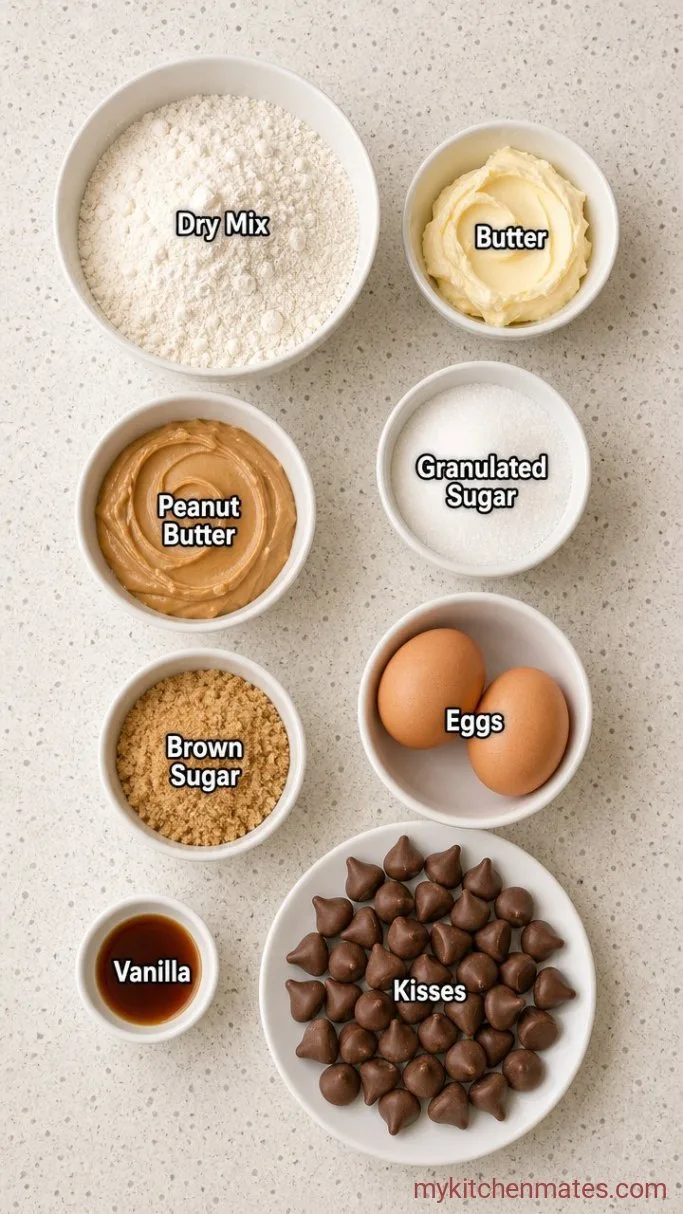 Soft and Chewy Peanut Butter Blossom Cookies Ingredients