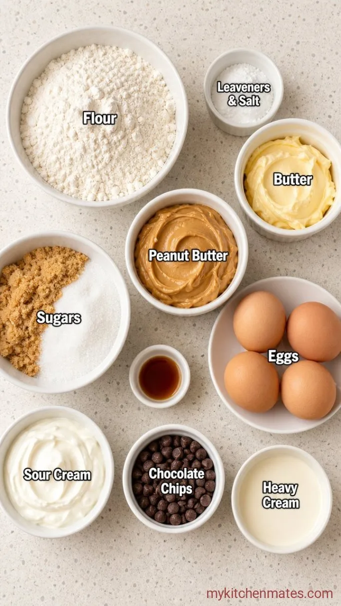 Moist Peanut Butter Bundt Cake with Fudgy Chocolate Glaze Ingredients