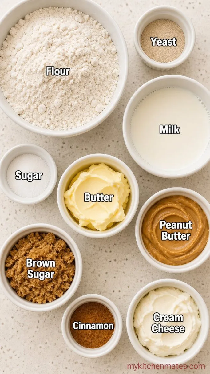 Peanut Butter Cinnamon Rolls with Cream Cheese Frosting Ingredients