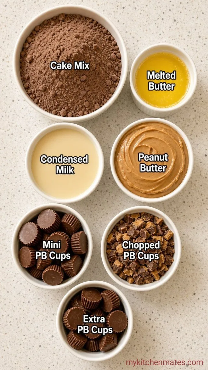 5-Ingredient Peanut Butter Cup Dump Cake Ingredients