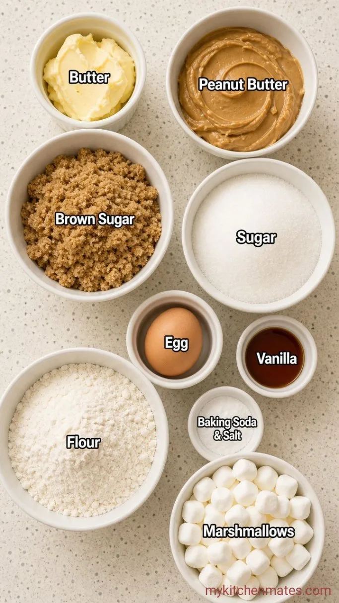 Soft and Gooey Peanut Butter Marshmallow Cookies Ingredients