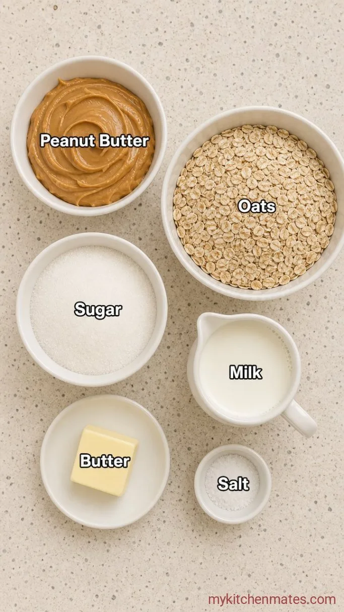 Quick 5-Ingredient Peanut Butter No Bake Cookies Ingredients