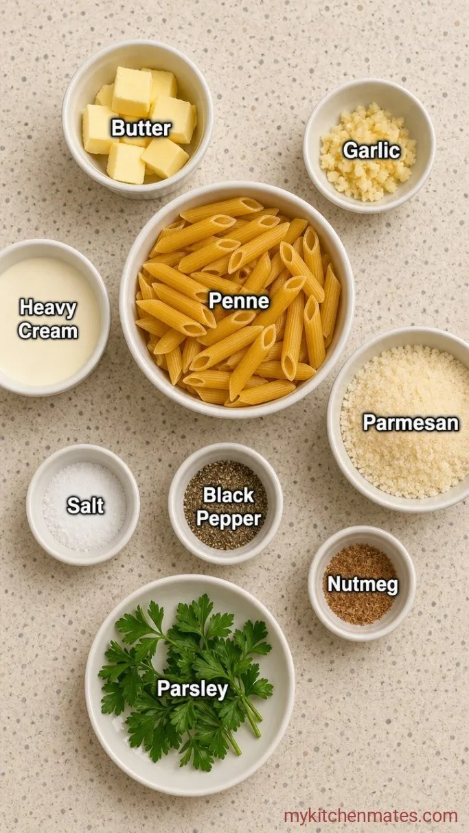 Creamy 20-Minute Penne Alfredo Pasta Ingredients
