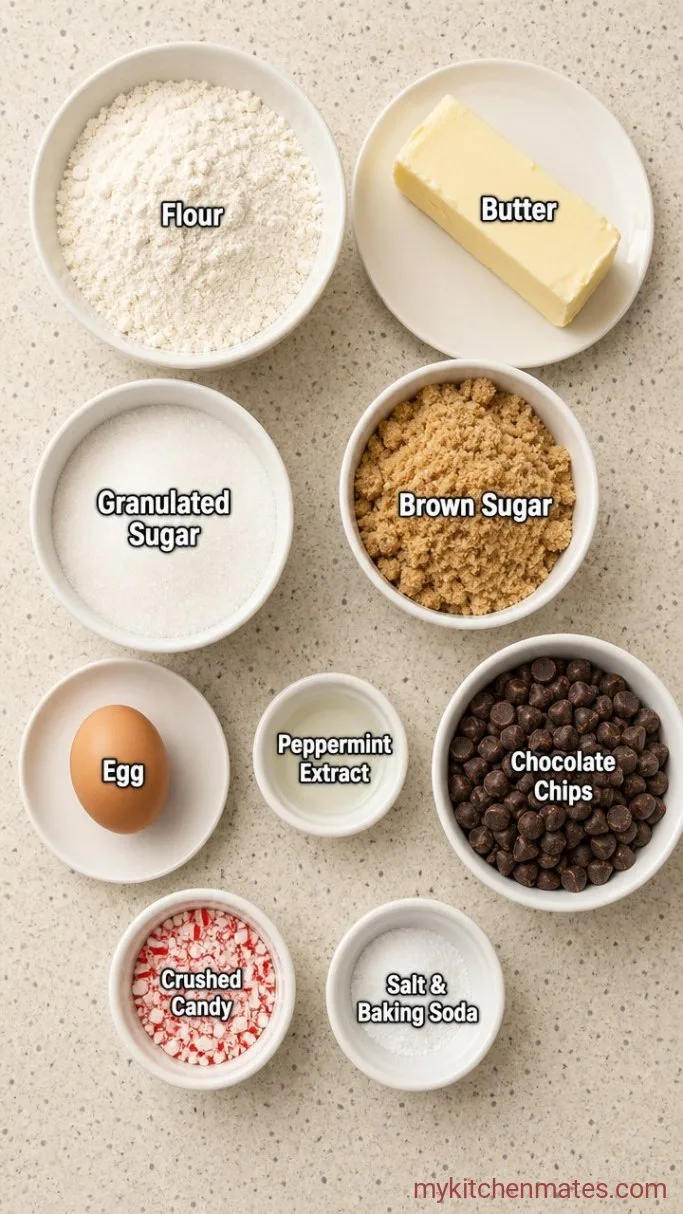 Soft and Chewy Peppermint Chocolate Chip Cookies Ingredients