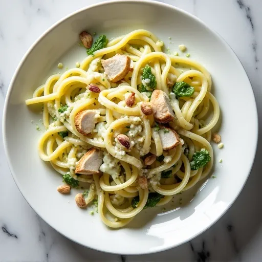 Pesto Chicken Alfredo with Pine Nuts