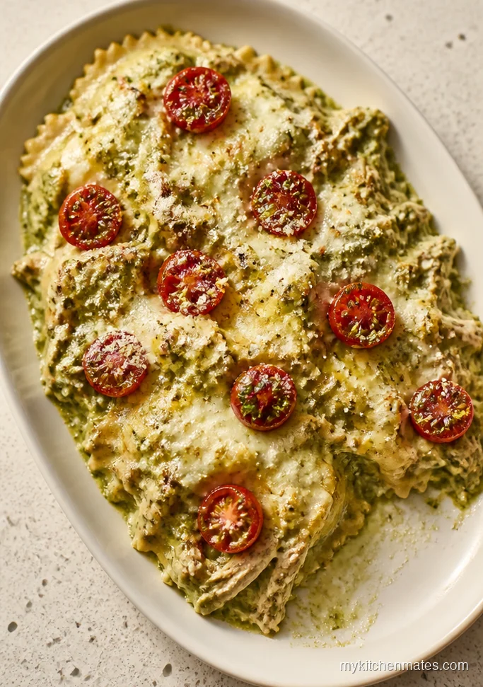 Pesto Chicken Ravioli Bake