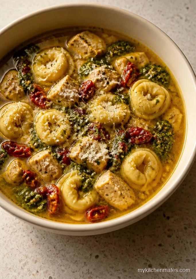 12 Chicken Tortellini Soup Recipes for Cozy One-Pot Dinners Pesto Chicken Tortellini Soup with Sun-Dried Tomatoes