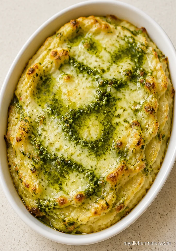 Pesto Mozzarella Mashed Potato Casserole