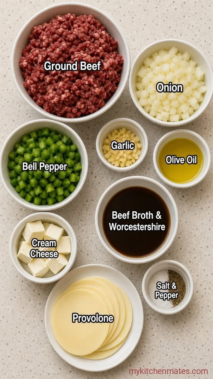 35-Minute Philly Cheesesteak Casserole Ingredients