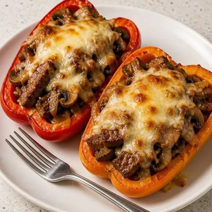 Philly Cheesesteak Stuffed Peppers (Easy Low-Carb Dinner) philly cheesesteak stuffed peppers
