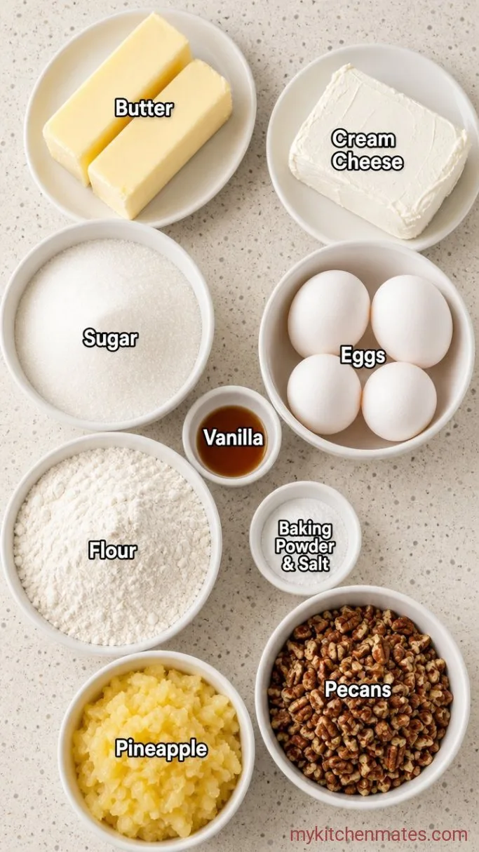 Pineapple Pecan Cream Cheese Pound Cake Ingredients