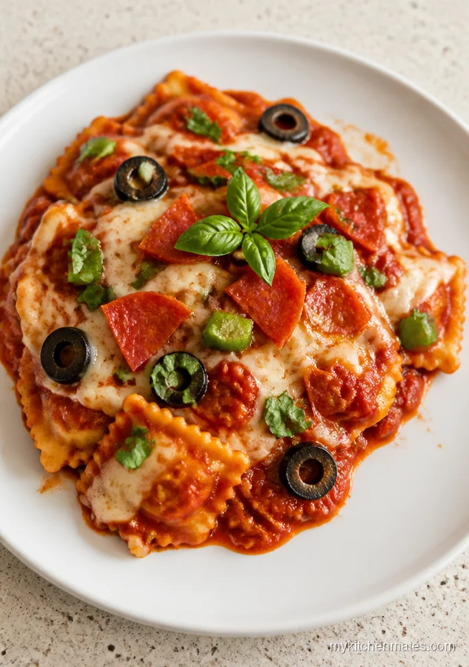 Pizza Ravioli Crockpot Bake