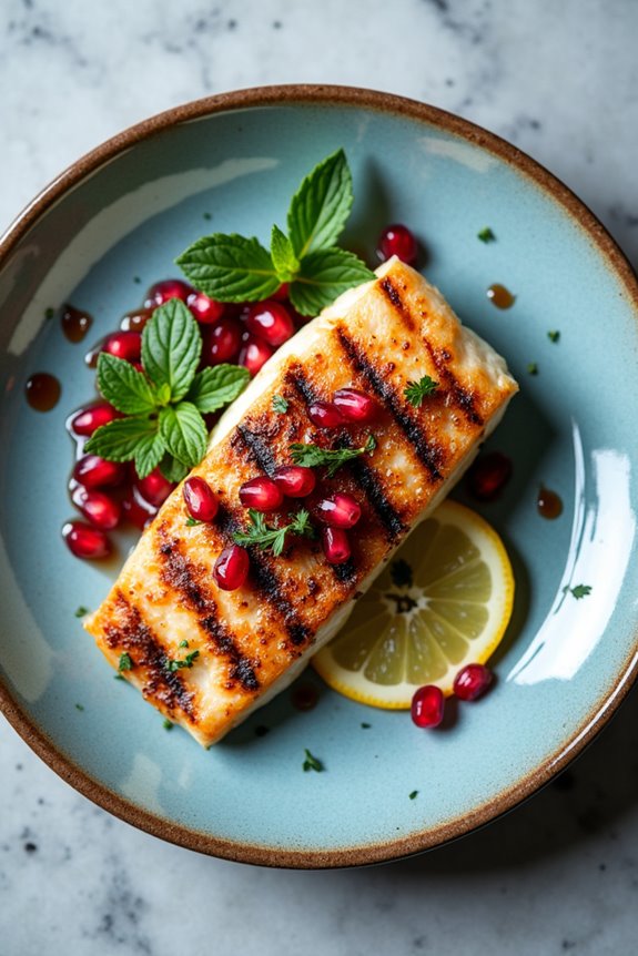 pomegranate za atar sea bass