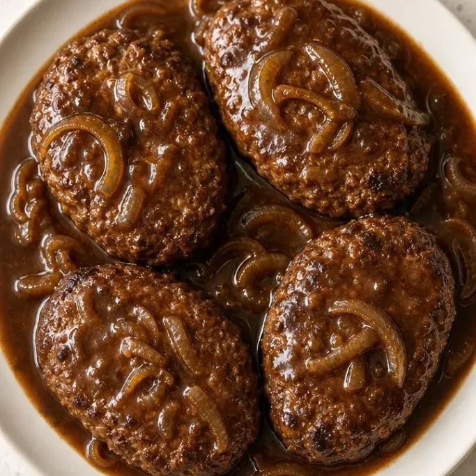Old-Fashioned Poor Man’s Steak with Onion Gravy Poor Man's Steak with Ground Beef