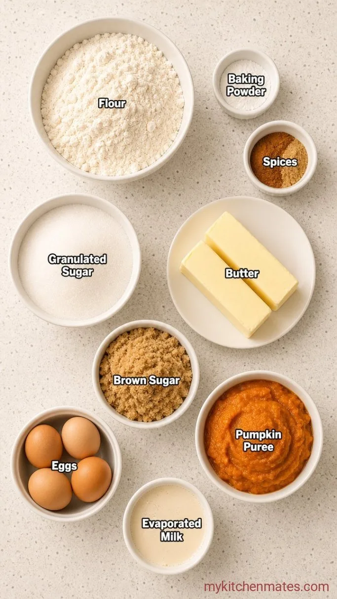 Creamy Pumpkin Pie Cake with Crunchy Pecan Topping Ingredients