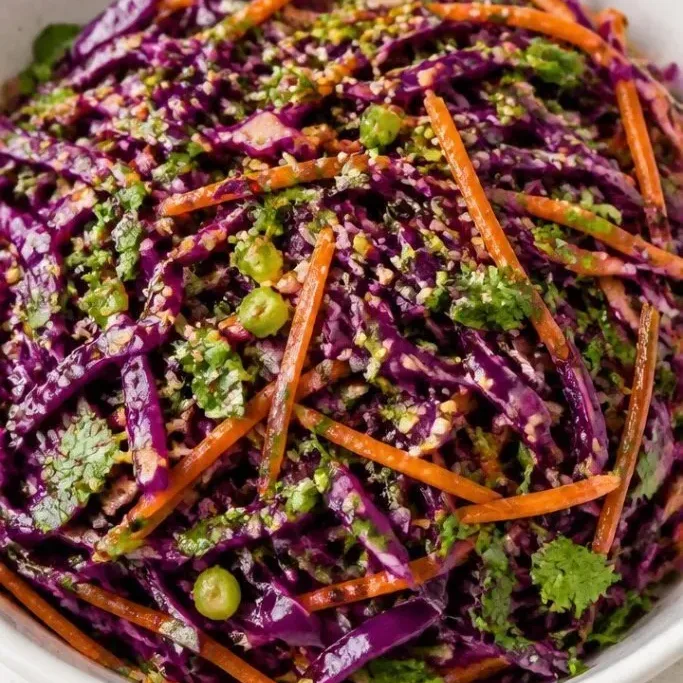 Crunchy Purple Cabbage Salad with Sesame Ginger Dressing Purple Cabbage Salad