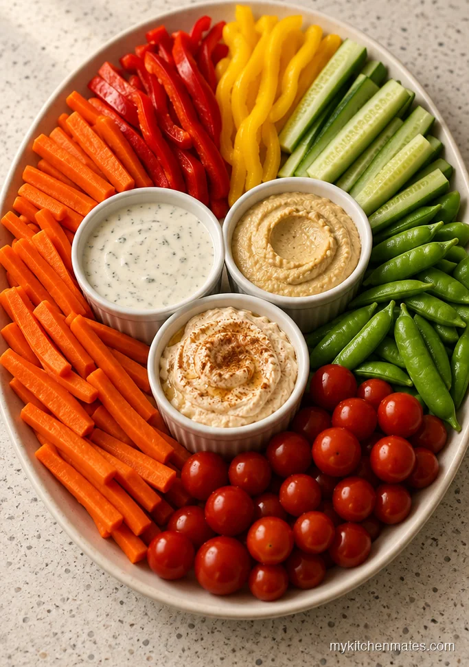 Rainbow Veggie Platter with Three Dips