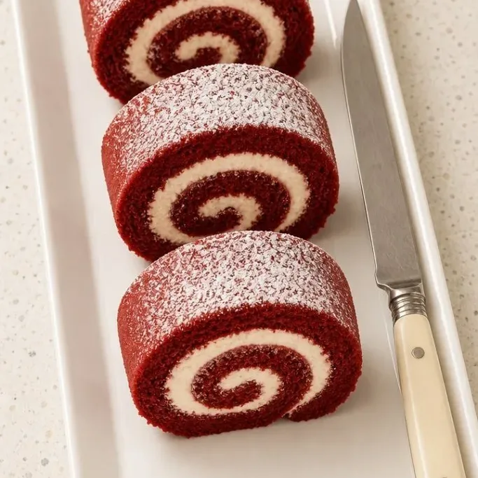 Red Velvet Roll Cake with Cream Cheese Filling Red Velvet Roll Cake