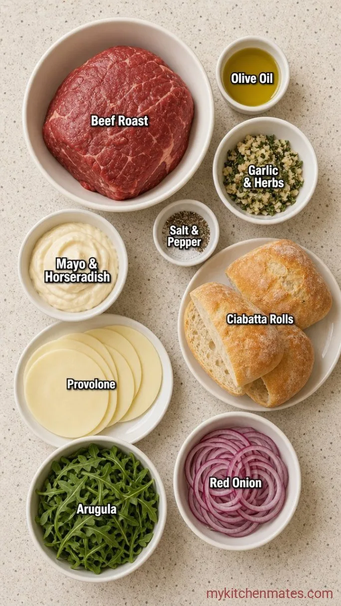 Roast Beef Sandwich With Horseradish Mayo and Crispy Crust Ingredients