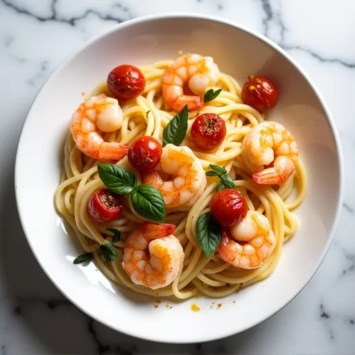 Roasted Cherry Tomato and Basil Shrimp Scampi