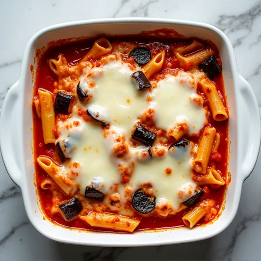 Roasted Eggplant and Mozzarella Ziti