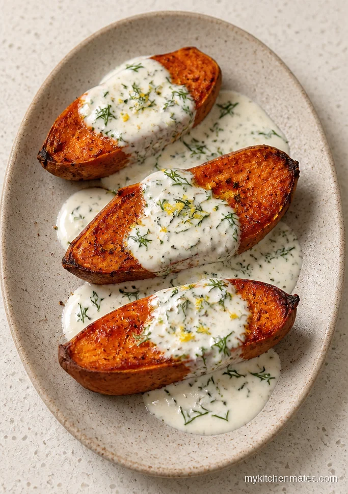 Roasted Sweet Potato Wedges with Lemon Yogurt