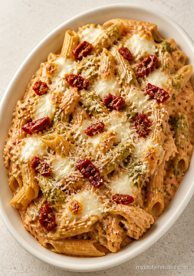 Rotisserie Chicken Pesto Pasta Casserole