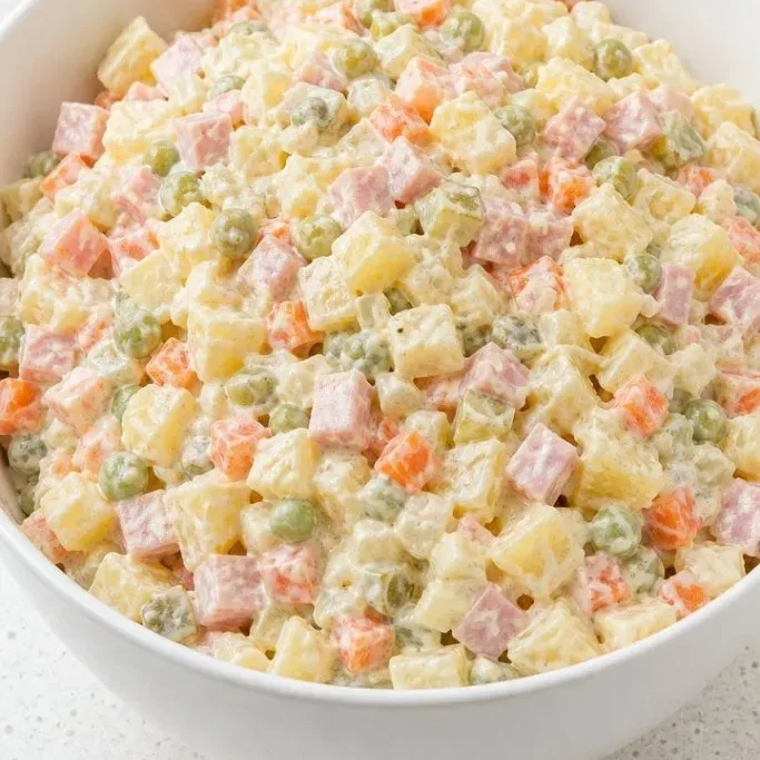 Creamy Russian Potato Salad (Olivye) russian potato salad_featured_plw