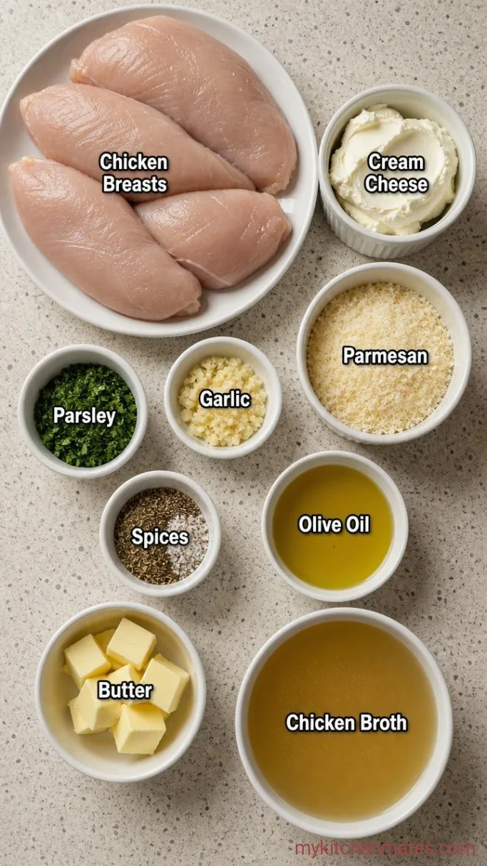 40-Minute Creamy Garlic Stuffed Chicken (Ruth’s Chris Copycat) Ingredients
