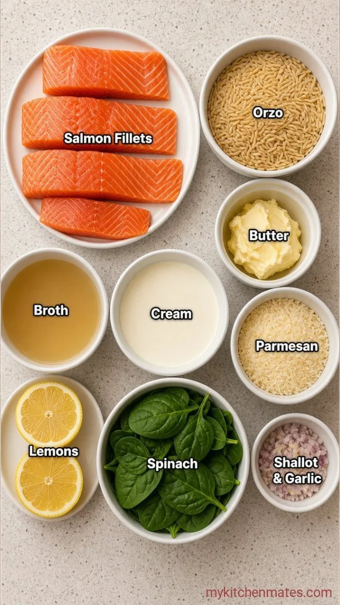 One-Pan Creamy Lemon Garlic Salmon & Orzo Ingredients
