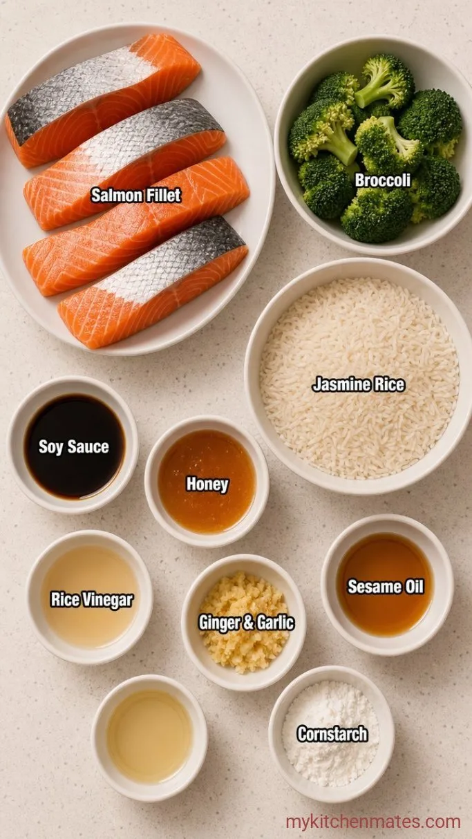 30-Minute Salmon Broccoli Rice Bowls with Soy Ginger Glaze Ingredients