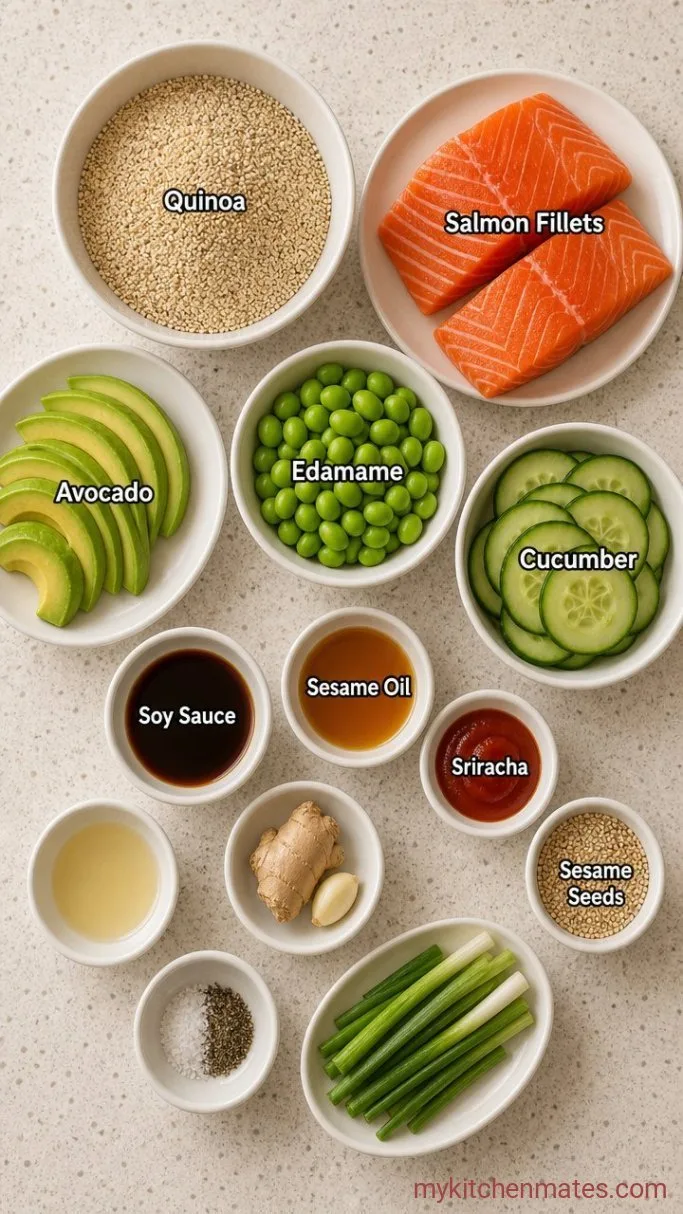 30-Minute Salmon Protein Bowl with Sesame Ginger Dressing Ingredients