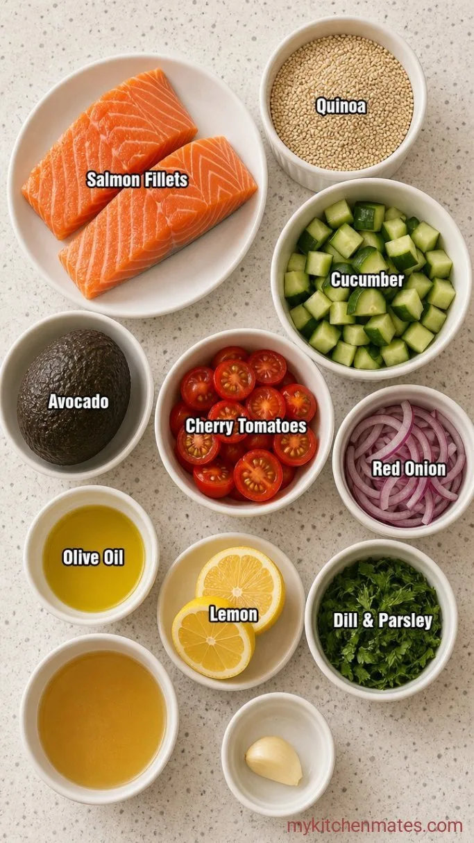 25-Minute Salmon Quinoa Bowl with Lemon Herb Dressing Ingredients