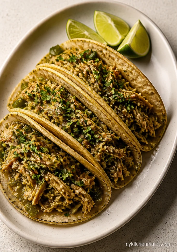 Salsa Verde Crockpot Chicken Tacos