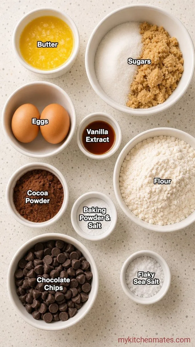 Salted Brownie Cookies: Rich, Fudgy, and Crackly Ingredients