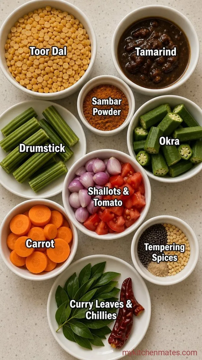 Traditional Sambar (South Indian Lentil Stew) Ingredients