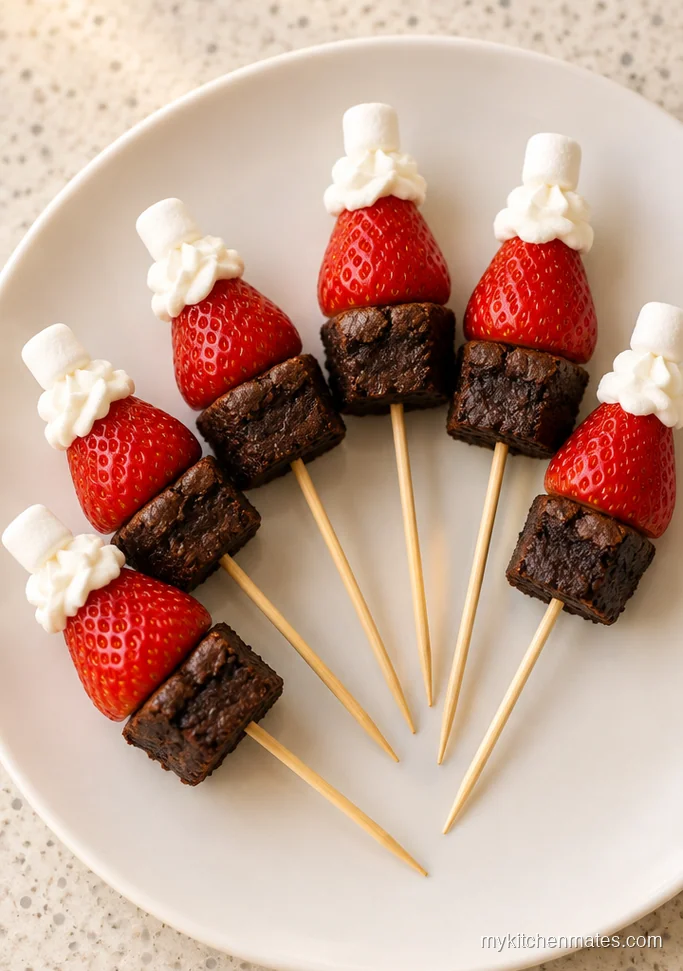 Santa Hat Strawberry Brownie Skewers